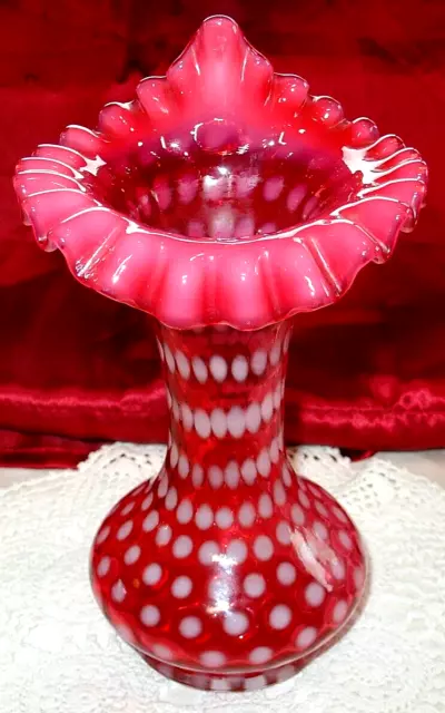 Fenton Glass"Cranberry Opalescent"Polka Dot"9"Jip"Vase"Mint-Vintage~1955-56 Only