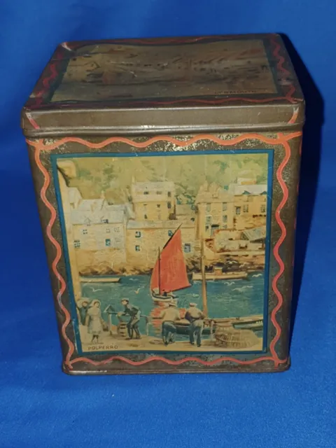 Vintage Early to Mid 20th Century Biscuit Tin, Scenes of Cornwall Unsure of Make