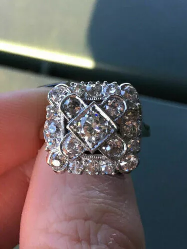 Beautiful Art Deco CZ Bezel Set Women's Anniversary Ring In 935 Argentium Silver