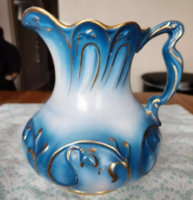 Antique Haynes Ware Washstand Pottery Pitcher Baltimore - Suraine? blue gold