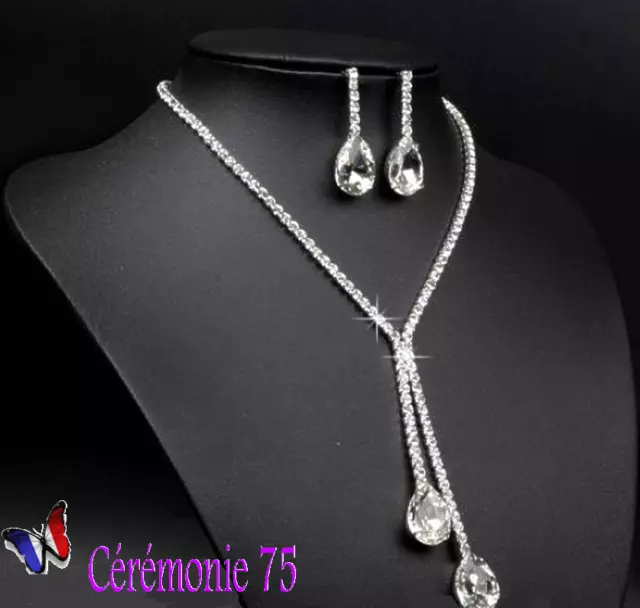 Parure Collier Boucles D'oreilles Strass Bijoux Mariage Soirée Fête  N2 3