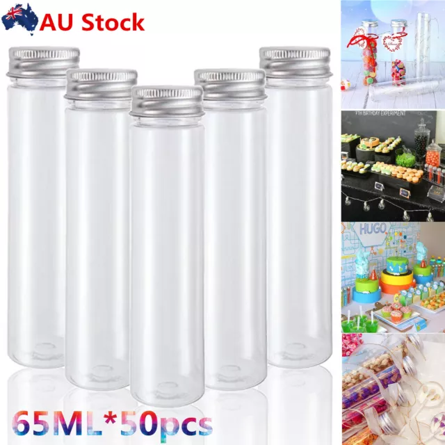 50x 65ml Plastic Test Tubes Clear Flat Test Tubes with Screw Caps Storage DIY AU