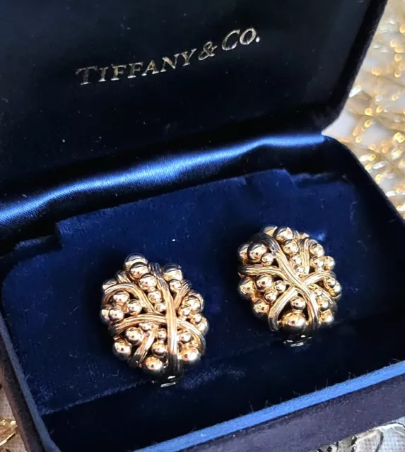 Tiffany & Co. 18k Yellow Gold Rare Vintage Omega Clip Back Ball Dome Earrings.