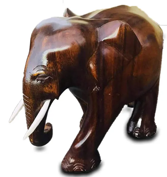 Wood Elephant Sculpture Lucky Statue Hand Carved Wooden Figurine