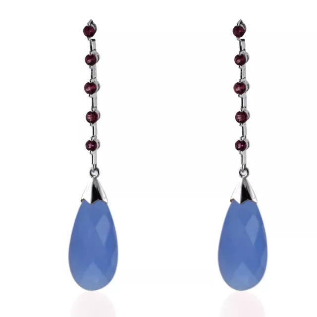 Onyx Gemstone Drop/Dangle Blue Earrings Handmade 14k White Gold Indian Jewelry