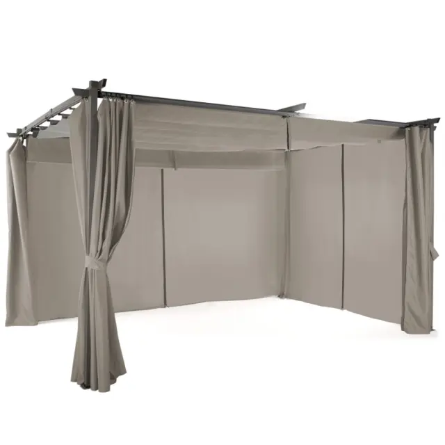 Pergola édition limitée toit rétractable 3x4M et 4 rideaux taupe