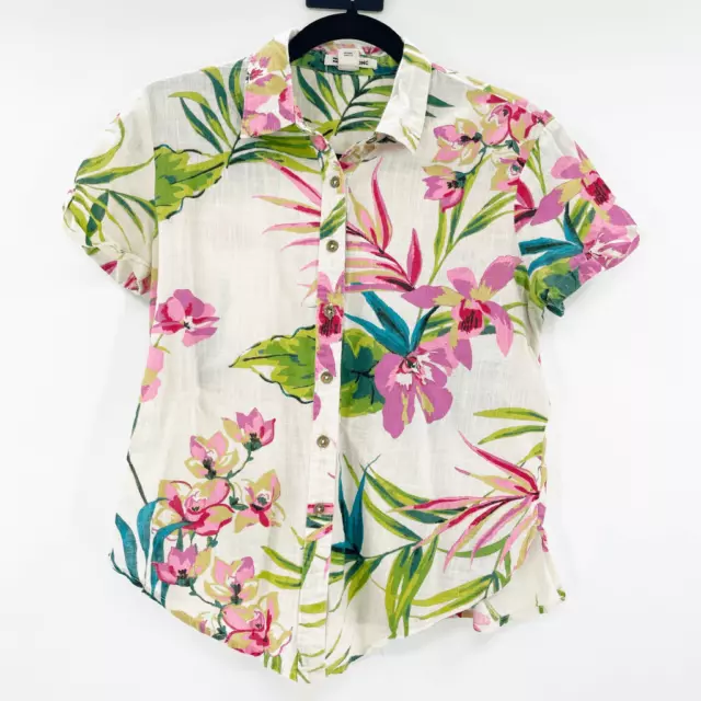 Billabong Women's Green Floral Tropical Button Down Shirt Size S