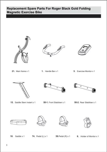 REPLACEMENT SPARE PARTS For Roger Black Gold Folding Magnetic Exercise Bike 3173 12.99 PicClick UK