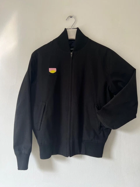 RAF SIMONS Fred Perry Bomber Jacket 38 Black Cotton 42" Mod Casual Ska EXCELLENT