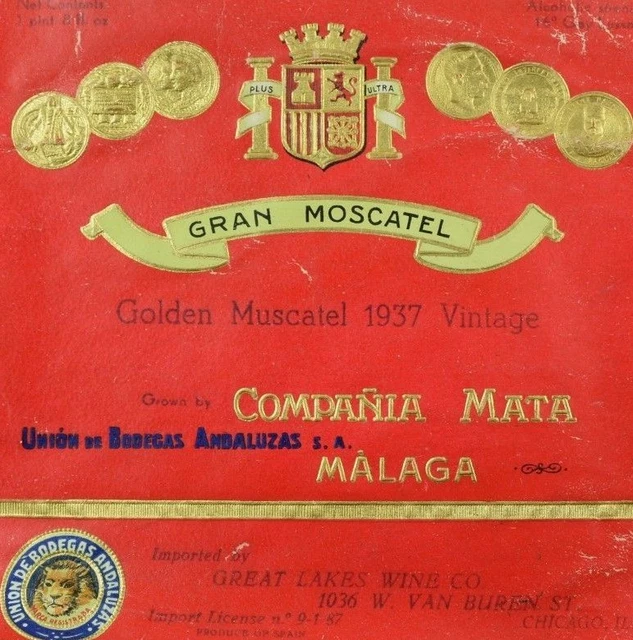 1920's-30's Vintage Wine Golden Muscatel Compania Mata Label Original B6