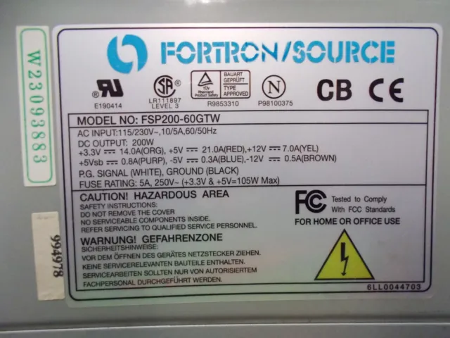 Fortron Source, FSP200-60ATV, 200W, Power Supply ATX, Beige. #X-34-03 3