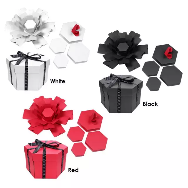 T0# 3Pcs Explosion Box Hexagonal DIY Photo Album Scrapbooking Bomb Box Gift (Red