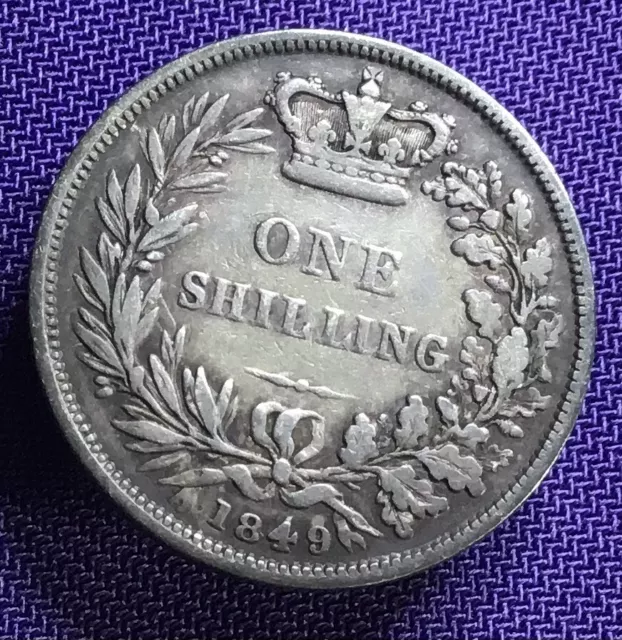 Rarer Date 1849 British Young Head Queen Victoria Silver One Shilling Coin #5159