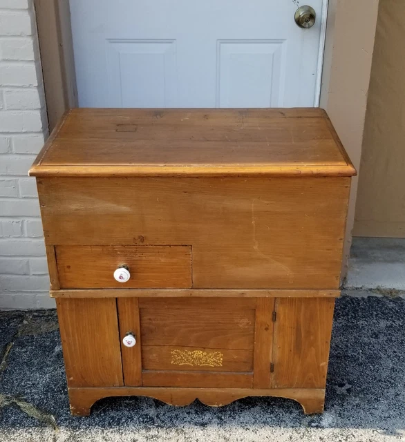 Vintage Primitive Pine Lift Top Commode Washstand Cabinet