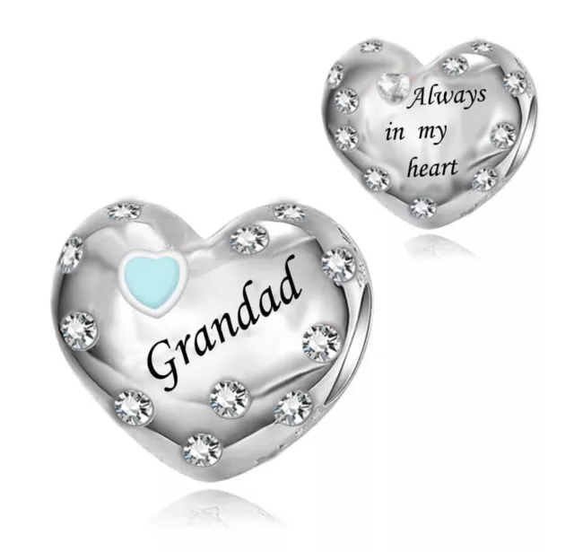 Grandad Blue Memorial Always In My Heart Charm 💜 Genuine 925 Sterling Silver