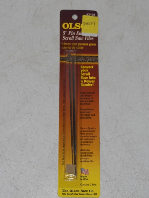 Olson 42101 5" Carbon Steel Pin End Scroll Saw Files 2 pk