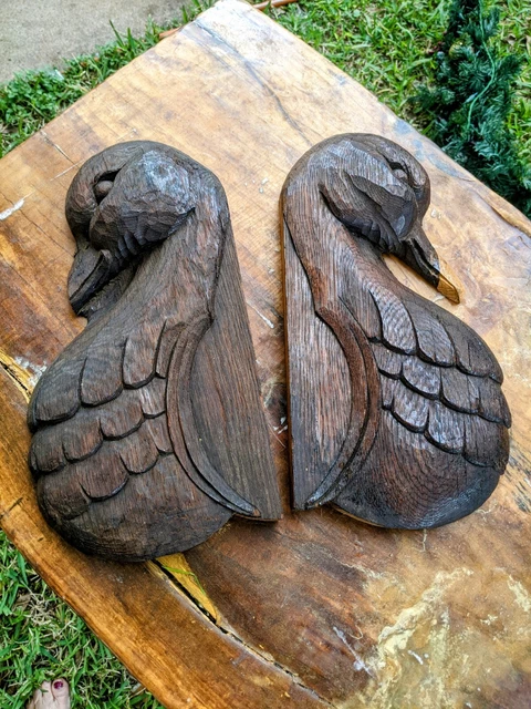 19th Century Carved Antique Salvage swans VICTORIAN" PAIR"