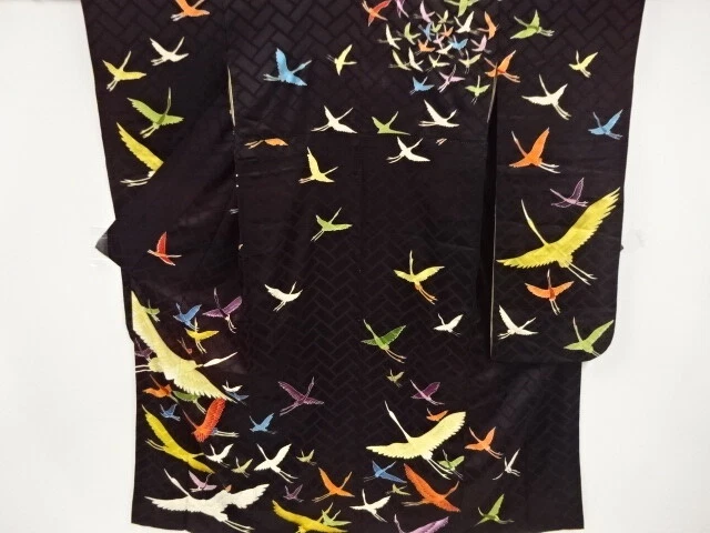 98122# Japanese Kimono / Antique Furisode / Cranes