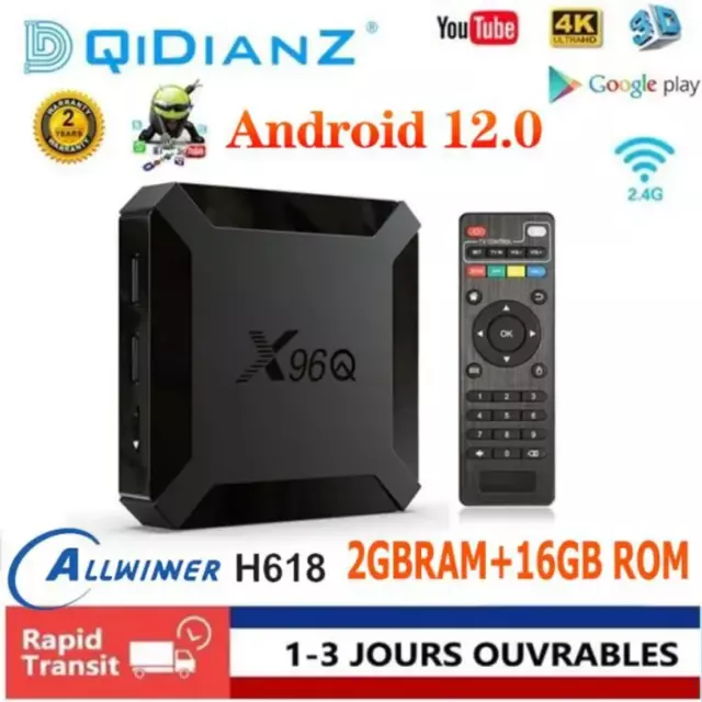 Box TV 4K Smart Boitier X96Q ANDROID 10 IPTV Ultra HD WiFi 2GB 16GB Multimédia