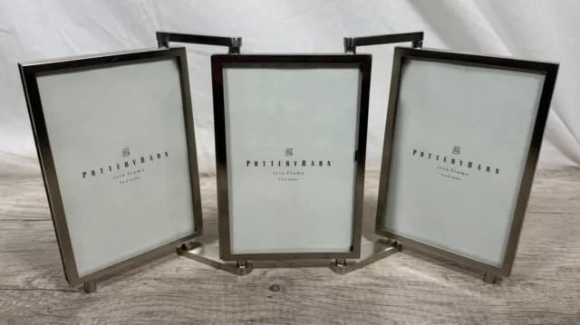 Pottery Barn Trio 4x6 Free Standing Picture Frame, Nickel / Chrome Finish, 6 Pic