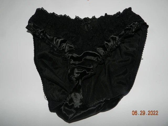RARE VINTAGE VICTORIA SECRET SECOND SKIN SATIN Black BIKINI PANTY S SILKY SISSY