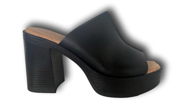 RAQUEL PEREZ Sanskrit Sandales Femmes Sabot Avec Talon Véritable Cuir Noir