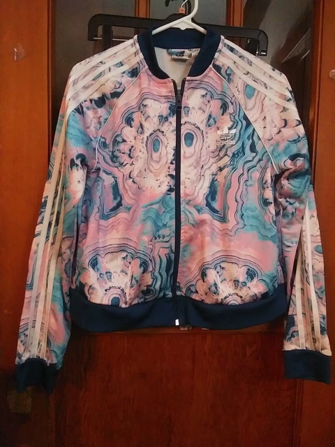 ADIDAS 3 Stripe Trefoil Track Bomber Jacket Girls Youth XL Pink Blue Tie Dye