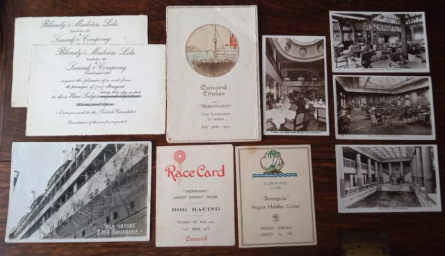 Cunard Line RMS BERENGARIA Passenger list & associated ephemera Madeira 1932