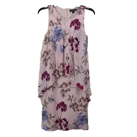 Lauren Ralph Lauren Pink Blue Dress Floral Sleeveless Summer Overlay Size 6