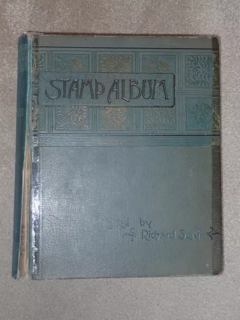 Old antique Stamp album Richard Senf 1840-1897 with worldwide stamps collection