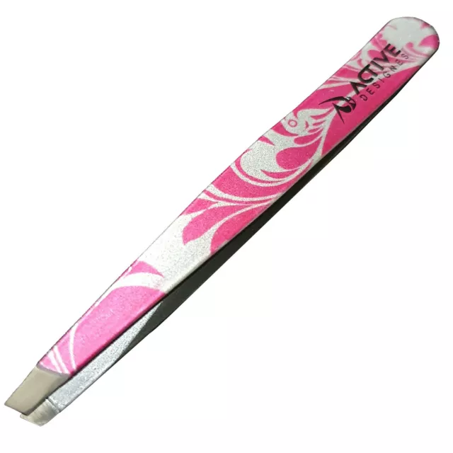 Pro Eyebrow Stainless Steel Tweezers Slant Hair Beauty Tweezer 3.5'' Pink