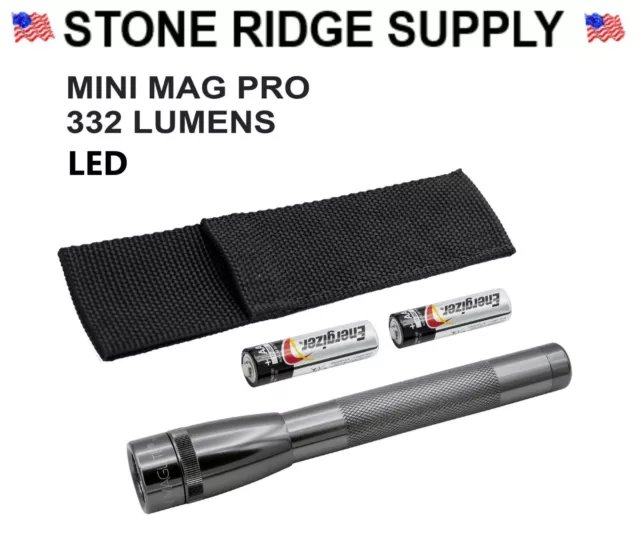 New Maglite Pro 332 Lumens LED SP2P09H Mini MAG 2-Cell AA Made in USA Gray