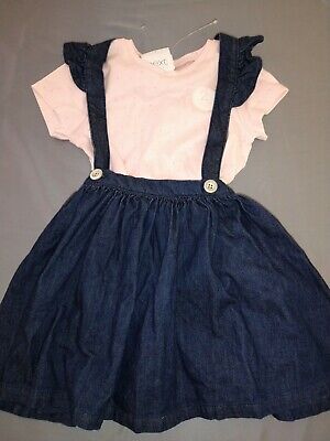 BNWT girls NEXT outfit.Denim pinafore dress & top. 3-4 years            (4/8)