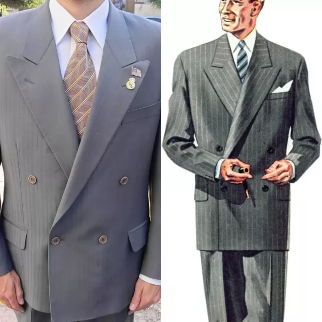 1950s vintage handtailored bespoke classic all worsted striped db gangster suit