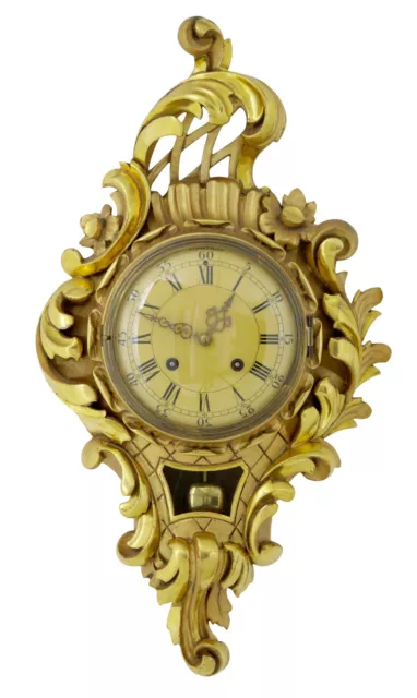 20Th Century Swedish Gilt Carved Wood Wall Clock By Westerstrand