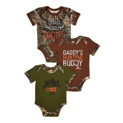 NWT Mossy Oak Baby Boys Hunting Bodysuits 3-Pack  Multi Color Camo Sz. 12 Month