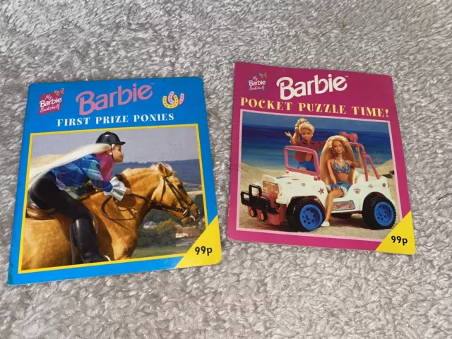 Vintage 90s Barbie Books First Prize Ponies & Pocket Puzzle Time Great Condition