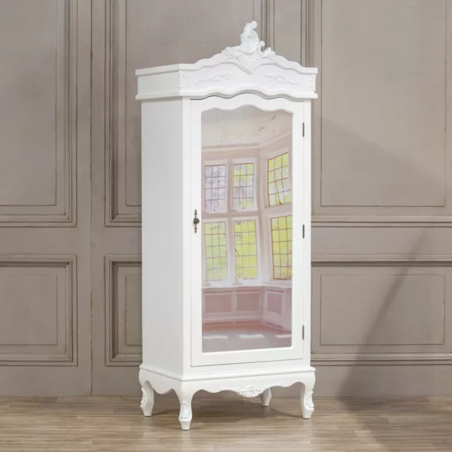French Style White Chateau Single Armoire Full Mirror Door Shabby Chic Wardrobe