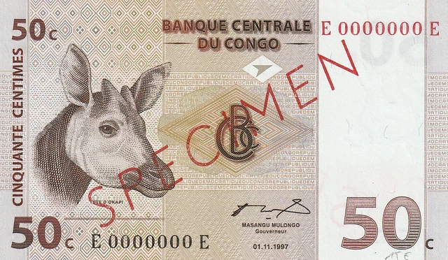 Congo Democratic Republik 50 Centimes 1997 Pick#84s Specimen UNC