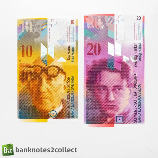 SWITZERLAND: Set of 2 Swiss Franc Banknotes.