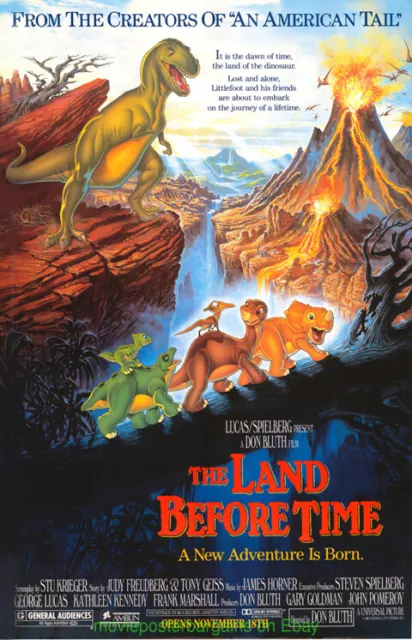 THE LAND BEFORE TIME MOVIE POSTER Original 28x42 DON BLUTH Dinosaur Animation