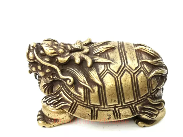 Old Chinese Bronze Carving Dragon Turtle Statue table decoration gift Collection