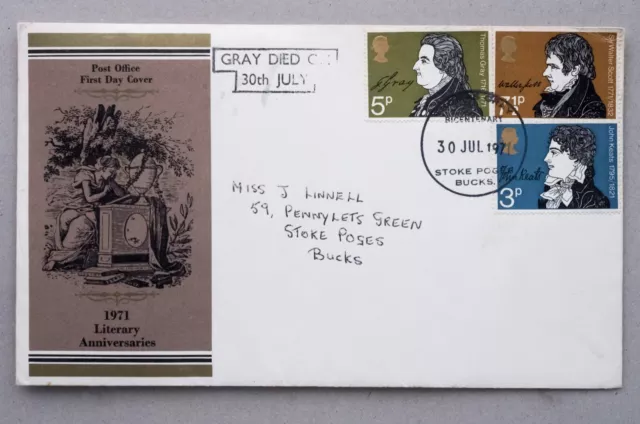 200th Anniversary of Thomas Grey 1971 First Day Cover, British Postage Stamps