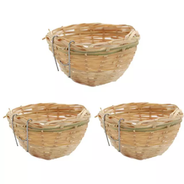 3x Handmade Bamboo Wicker Canary Nest Pans Small Bird Nest Box For Cage Hanging/