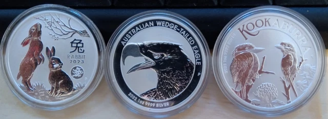Three Aust. Silver Coins, 9999 Solid Silver In Capsules Courtesy Of Perth Mint