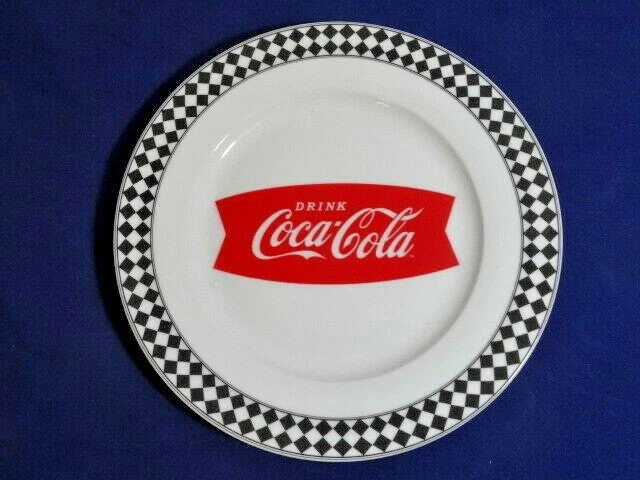 Plato de cena de diamantes de café Gibson bebida Coca Cola años 60 10,5 pancarta logotipo cerámica
