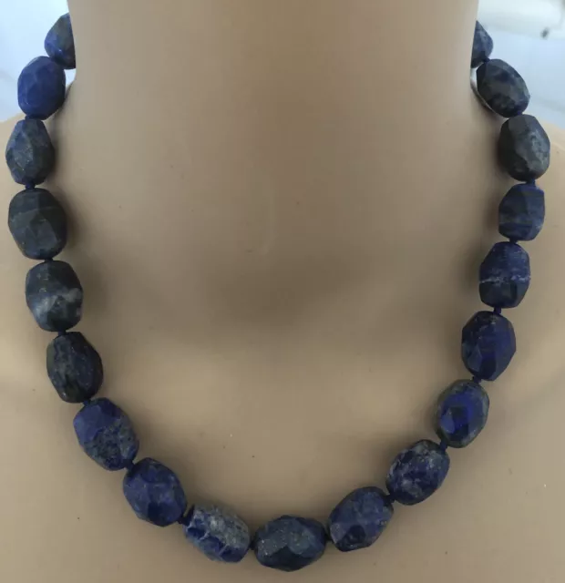 Chunky Lapis Natural   NECKLACE 20” SEMI-PRECIOUS STONES NWT 925 hand knotted