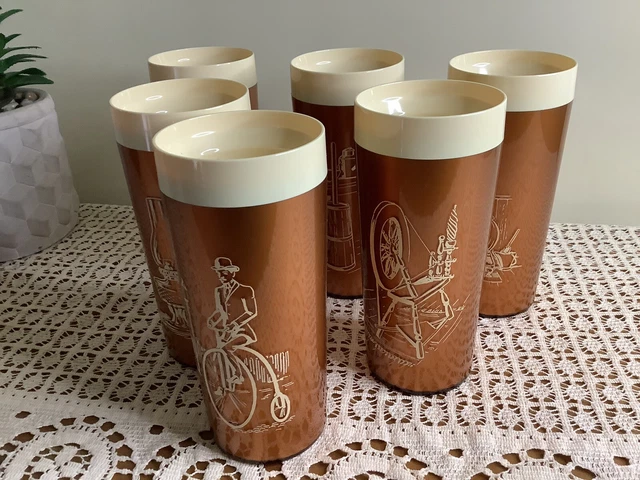 Vintage Retro Coffee Drinks Beakers 6 X Set N F R Made in USA different pictures