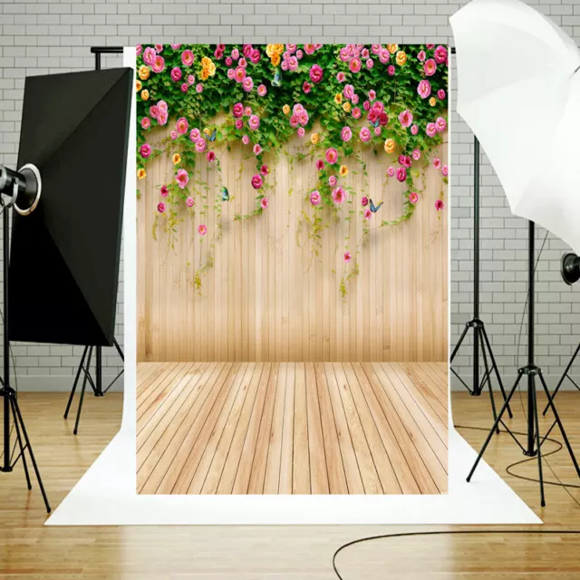 3x5ft Flower Wooden Wall Floor Photography Backdrop Photo Studio Background Prop