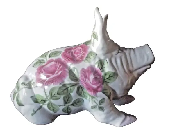 A Large Wemyss-style Pottery Pig decorated with Pink Cabbage Roses 26cm high.